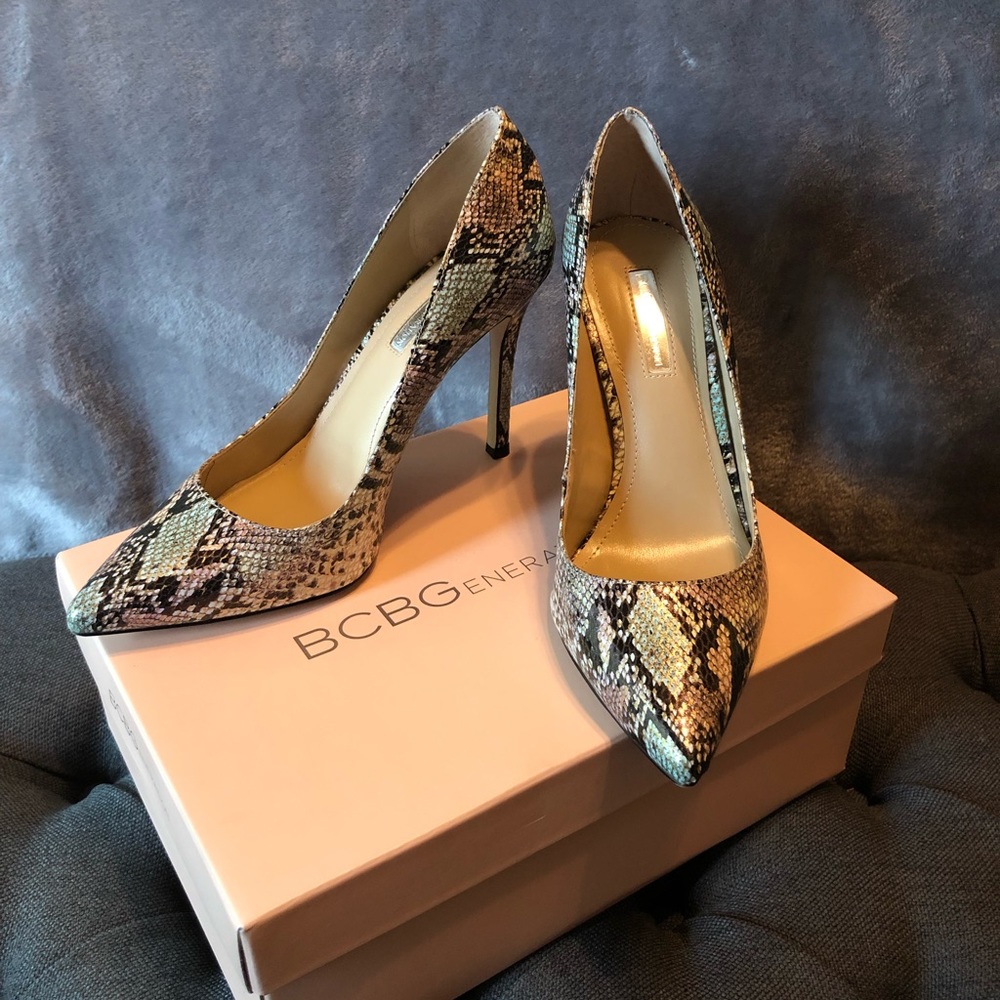 BCBGeneration Multi-colored Snake Heels